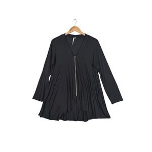 Comfy USA Tunic Top Large Black Full Zip Fit Flare Long Sleeve Lagenlook
